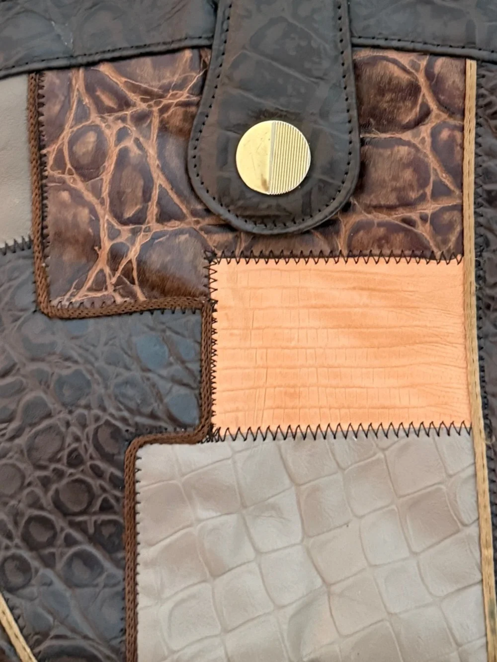 Vintage 80s Fifth Avenue Handbags Patchwork Crossbody Leather Made in USA - Picture 4 of 9